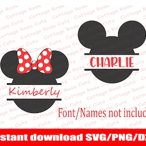 Sliced Mickey and Minnie Mouse SVG, set di due teste di mouse SVG, Download istantaneo per Cricut e Silhouette, file di taglio digitale, Dxf, Png, Svg