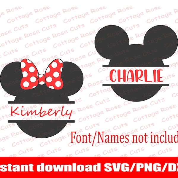Sliced Mickey and Minnie Mouse SVG, set of two mouse head SVG, Instant download for Cricut and Silhouette, digital cut file, Dxf, Png, Svg