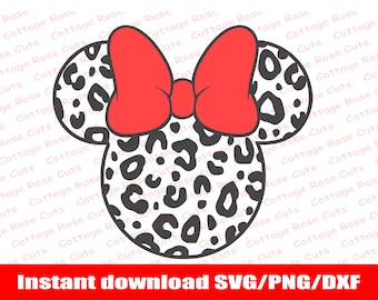 Leopard Minnie Mouse head SVG, Minnie Mouse SVG, Minnie Head Instant download for Cricut and Silhouette, digital cut file, Dxf, Png, Svg