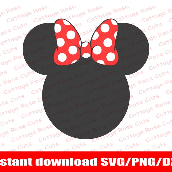Minnie Mouse head SVG, Download istantaneo per Cricut e Silhouette, file di taglio digitale, Dxf, Png, Svg