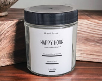 Happy Hour!-| Whiskey and tobacco Non Toxic Candles | Safe Candles | Cotton Wick Candles | Tin Candles