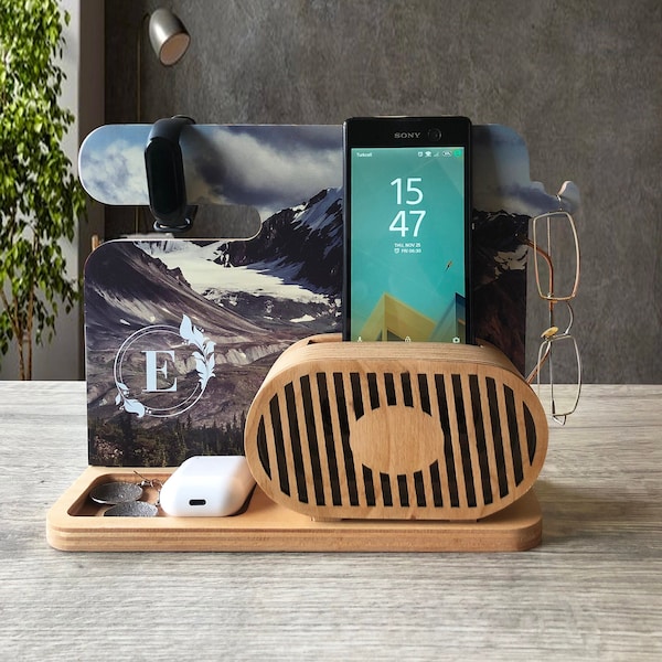 Christmas Cyber Gift Organizer Speaker Passive Amplifier for Cellphones, Personalized Wood Passive Speaker For Her Him Present Office Desk