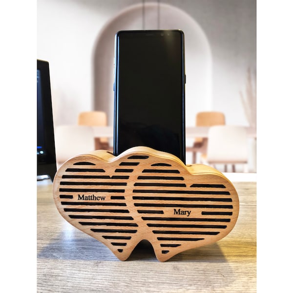 Passive Amplifier for Valentine's Day, Love Cellphones, Personalized Wood Passive Speaker, Christmas Gift for Her Him Office Nightstand Desk