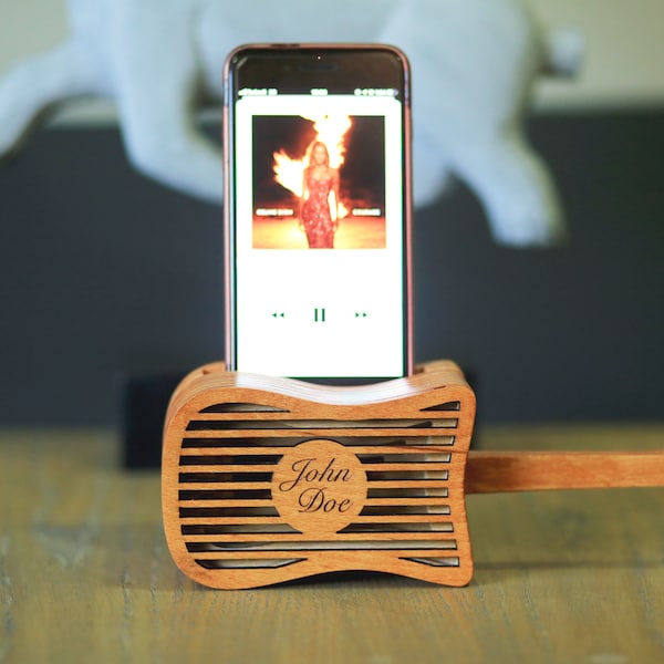 Phone Amplifier Android or iPhone Guitar Wood Amplifier Passive Amplifier for Cellphones, Wood Phone Speaker, Personalized Passive Speaker