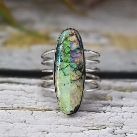 Handmade Monarch Opal Ring: 925 Sterling Silver Multi Band