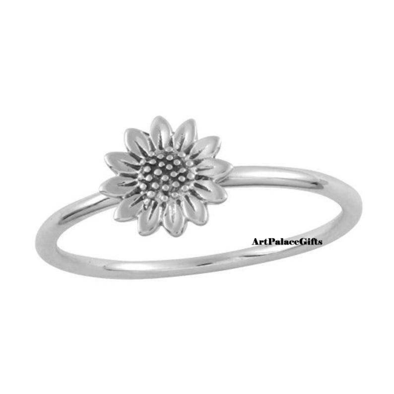 Sunflower Ring Flower Stack Ring Flower Ring Silver Stack Etsy