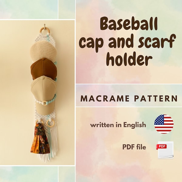 Macrame Baseball Cap Holder PDF Pattern | Hanging Hat Rack Tutorial | Do it yourself | Bohemian Home Decor | Man Cave Rack