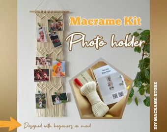 DIY kit, Macrame polaroid photo holder, Craft kit for adults, Photo display, Picture Collage, Photo hanger, Neutral boho wall art