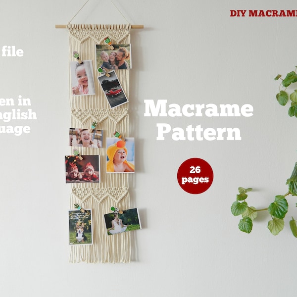 Macrame pattern, Polaroid photo holder, Wall photo hanger, Neutral Wall Art, Boho picture frame, Housewarming / Mother's day gift