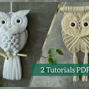 DIY set of 2 owl wall hanging patterns, Macrame owlet tutorial, Cute hand woven bird tapestry, Macrame instructions, Bohemian wall pattern image 1