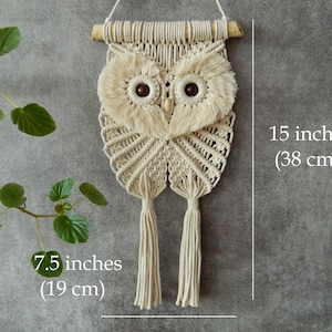 Set fai da te di 2 modelli da appendere alla parete di un gufo, tutorial sul gufo Macrame, simpatico arazzo con uccelli intrecciati a mano, istruzioni Macrame, motivo da parete Boho immagine 6