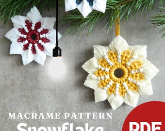 Macrame pattern, Easy snowflake tutorial PDF, Do it yourself star instructions, Beginner Christmas decor