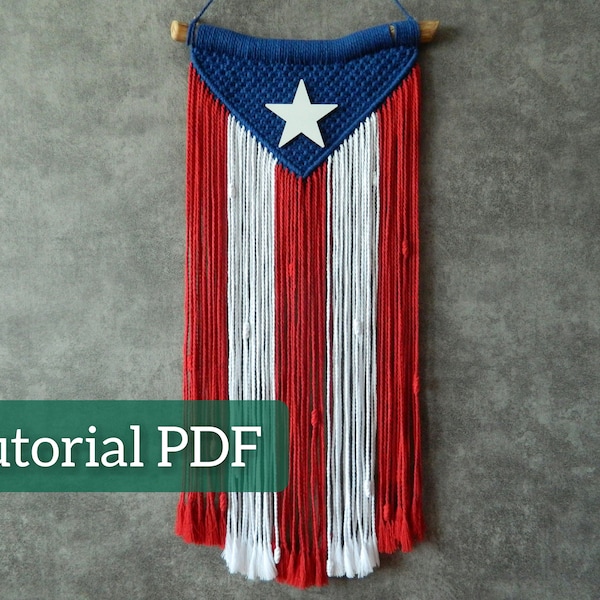 Puerto Rico flag tutorial for beginners, DIY yarn wall hanging pattern, Macrame instructions