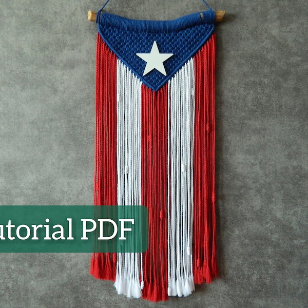 Puerto Rico flag tutorial for beginners, DIY yarn wall hanging pattern, Macrame instructions, Puerto Rican wall art, Housewarming gift