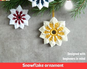 Macrame Snowflake Ornament Kit, Do it yourself 5 Christmas ornaments, Xmas decoration, Nursery decor