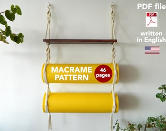 Patrón de macramé: estante de madera con soportes para esterillas de yoga, tutorial para principiantes, estante para rodillos de espuma DIY