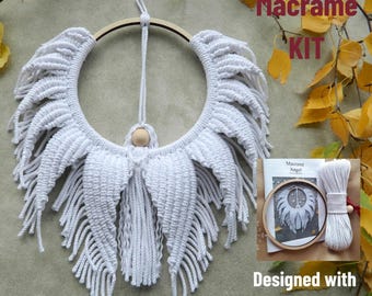 Do it yourself macrame angel, Adult craft kit, Guardian angel set, Religious woven decor