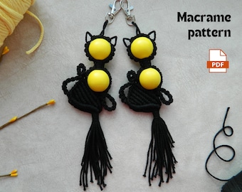 Cat bag charm pattern, DIY beaded rope bag accessories, Easy macrame instructions PDF