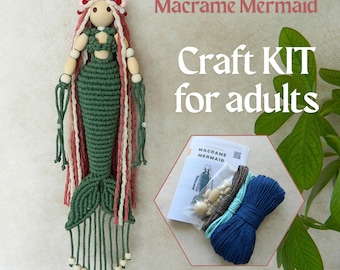 Do it yourself macrame mermaid, Beginner-friendly adult craft kit, Whimsical nursery decor