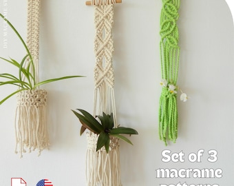 Macrame Plant Hanger Patterns (Set of 3): Beginner DIY Wall Planter Tutorials
