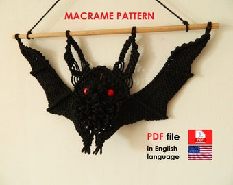 Modello di pipistrello macramè di Halloween, tutorial per principianti, decorazioni per interni di Halloween, decorazioni per la casa autunnali, regali di Halloween, decorazioni autunnali