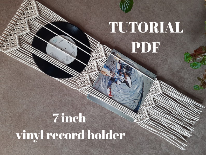 Macrame pattern PDF DIY Vinyl record storage / holder Rope Vinyl display Boho wall art Neutral wall decor Handmade gifts How to image 1