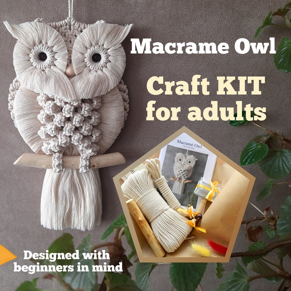 Macrame KIT | DIY craft kit for adults | Owl wall hanging | Do it yourself | Handmade gift for mom | Boho tapestry | Beginner friendly