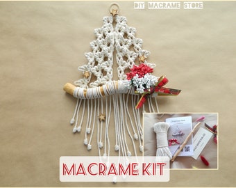 Macrame Christmas tree kit, beginner DIY home decor, handmade holiday craft
