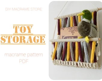 Macrame PATTERN / Tutorial PDF, Colourful toy storage solutions for kids /adult toys, books, magazines, DIY, Boho wall art, Unique gift idea