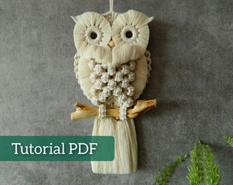 Macrame wall hanging pattern, DIY owl tutorial for beginners, Do It Yourself hand-woven bird