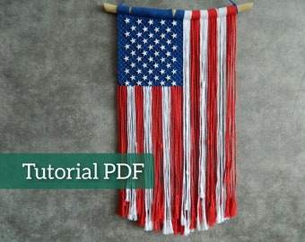 Bandera estadounidense, Patrón para tapiz de macramé grande, Tutorial de la bandera de Estados Unidos, Fondo patriótico