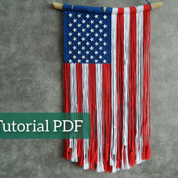 American flag, Large macrame wall hanging pattern, United States flag tutorial, Patriotic background, Fourth of July decor, Independance Day