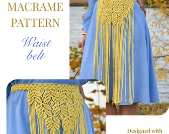 Macrame waist belt pattern: outfit over dresses, pants, skirts, for festival and everyday styling