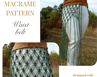 Macrame waist belt pattern: outfit over dresses, pants, skirts, for festival and everyday styling