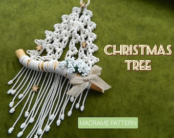 Macrame Christmas Tree Pattern, DIY Door Wreath, Do It Yourself Wall Hanging, Holiday Decor