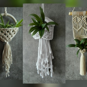 TUTORIAL for beginners, easy simple set of 3 air plant holder patterns, Macrame masterclass, Step bt step basic knots guide, DIY beginner