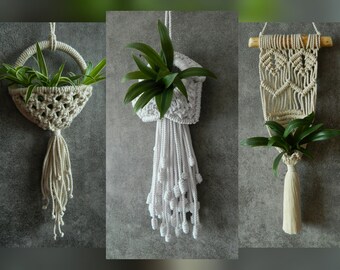 TUTORIAL for beginners, easy set of 3 macrame air plant holder patterns, Step-by-step guide