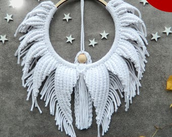 Macrame wall hanging pattern, Guardian angel with wings, Unique Christmas ornament, Apartment decor