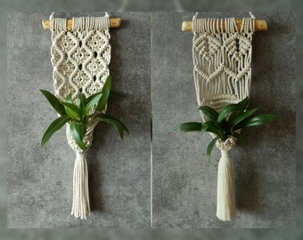 Set of 2 air plant holder patterns, Macrame tutorial, Hanging planter patterns, Mini plant hanger, Nature inspired art, Housewarming gift