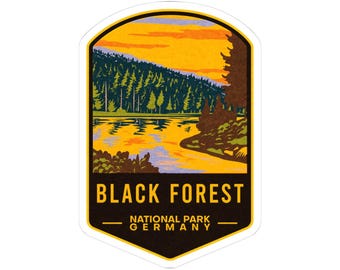 Black Forest National Park Sticker, Retro Vintage WPA Style, Travel & Outdoor Hiking Decal