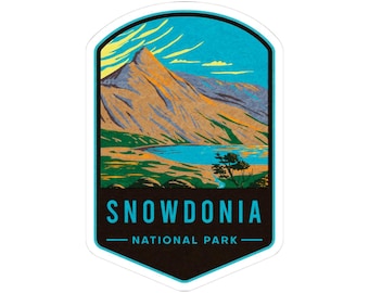 Snowdonia National Park Sticker, Retro WPA Style, Hiking & Travel Laptop Decal, Outdoor Camping Sticker