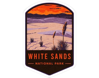White Sands National Park Sticker, Hand Illustrated Retro WPA Style, Hiking & Travel Laptop Decal