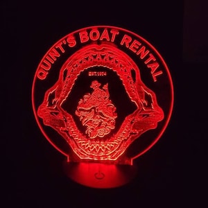 Shark bite Quint&#39;s boat rental, Edge Lit acrylic 3D lamp,multi-collor LEDs with remote