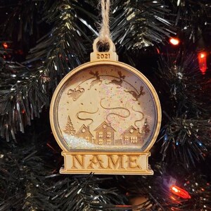 Engraved Wooden & Clear Acrylic Snow Globe Christmas, Holidays Ornament Christmas Tree Ornament Decoration.