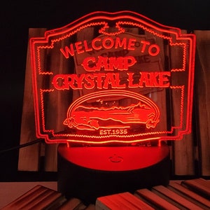 Camp Crystal Lake style Sign , Edge Lit acrylic 3D lamp,multi-collor LEDs with remote