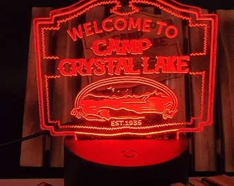 Camp Crystal Lake style Sign , Edge Lit acrylic 3D lamp,multi-collor LEDs with remote