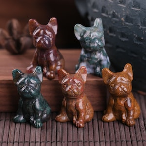 Agate Crystal mini bulldog ,Gems Dog Sculpture French bulldog Gift for Girlfriend,Fathers Day Gift, Office Decor,Dog Gift,Birthday for her.
