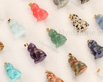 Crystal cat figurine, Healing crystal cat pendants, Stone pendant, Gemstone pendant, Amethyst cat pendant, Rose quartz cat jewelry pendants.