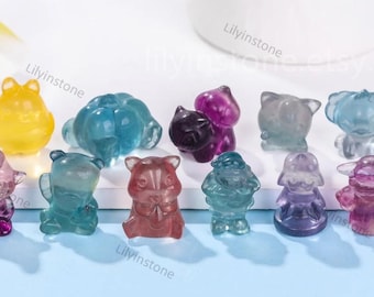 Mini Fluorite Crystal Animal Figurine, Home Decor,Pocket crystal Healing crystal,Handmade Carved Gemstone Animal ,For Her Gift,Crystal Decor