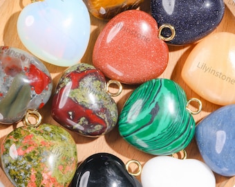 Corazones de piedras preciosas de cristal grueso, colgante de cristal de cuarzo rosa, colgante de corazón de cristal, joyería de cristal, regalo para ella, piedra curativa, regalo de Navidad.